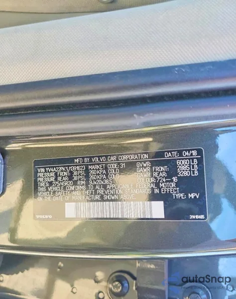 2018 Volvo Xc90 T6 z USA, uszkodzony, nr VIN YV4A22PK1J1391623